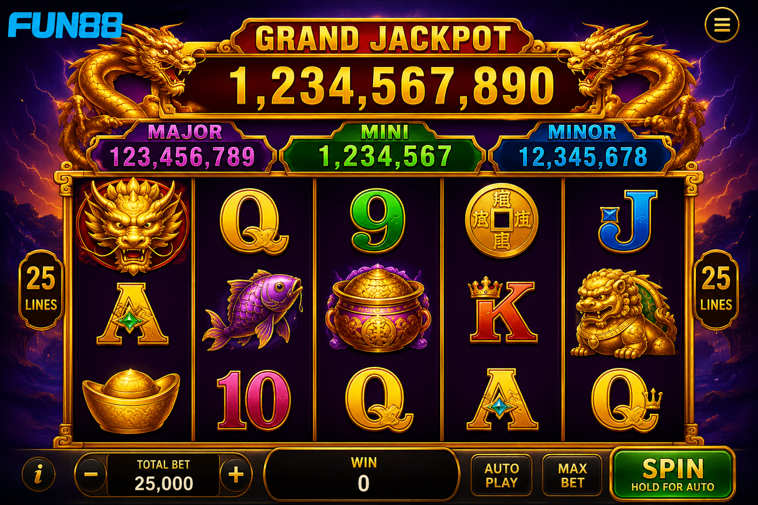 Giao diện Jackpot tại nhà cái Fun88