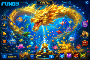 Giao diện game Bắn Cá Rồng với boss Rồng và đàn cá