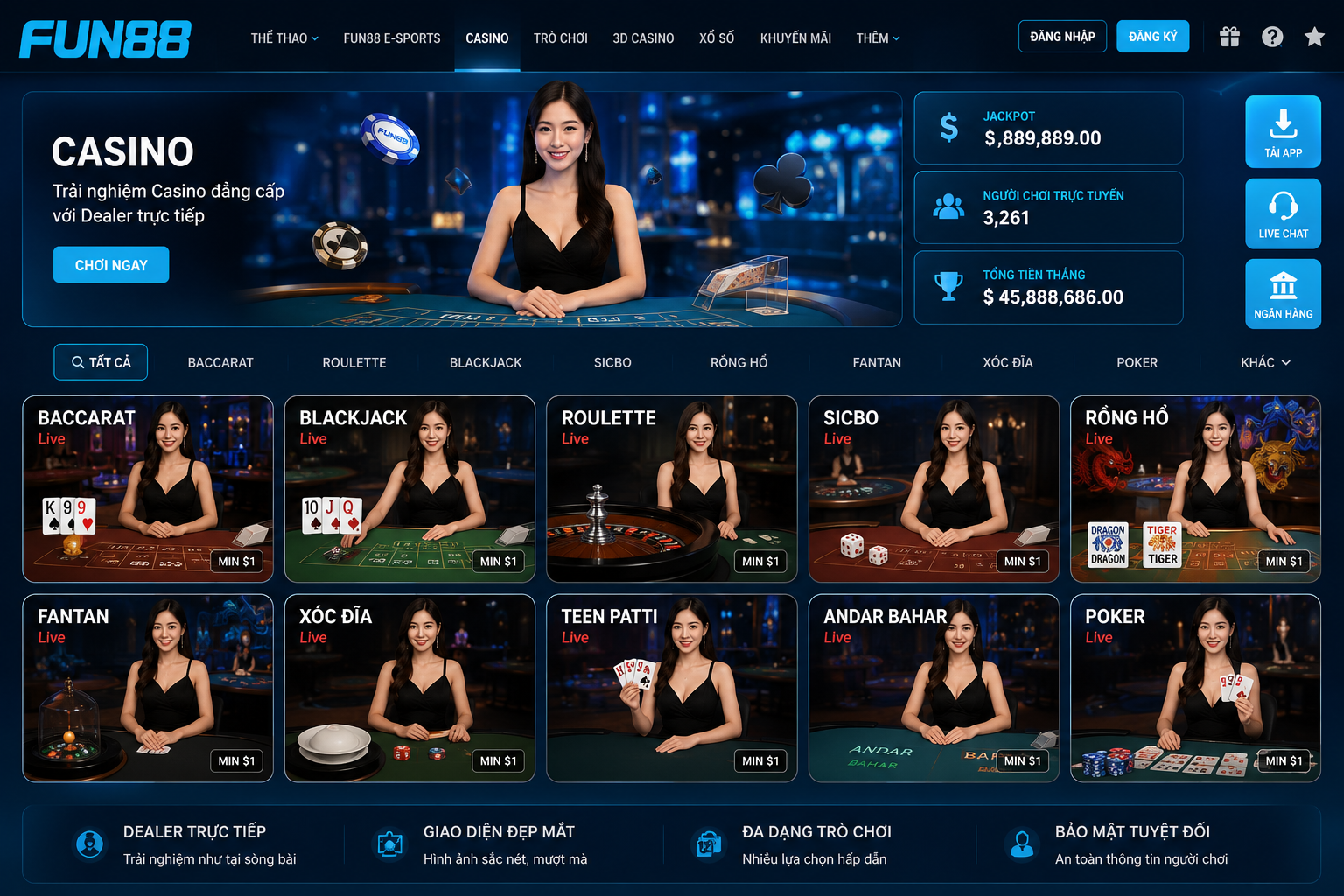 Giao diện sảnh Casino Fun88