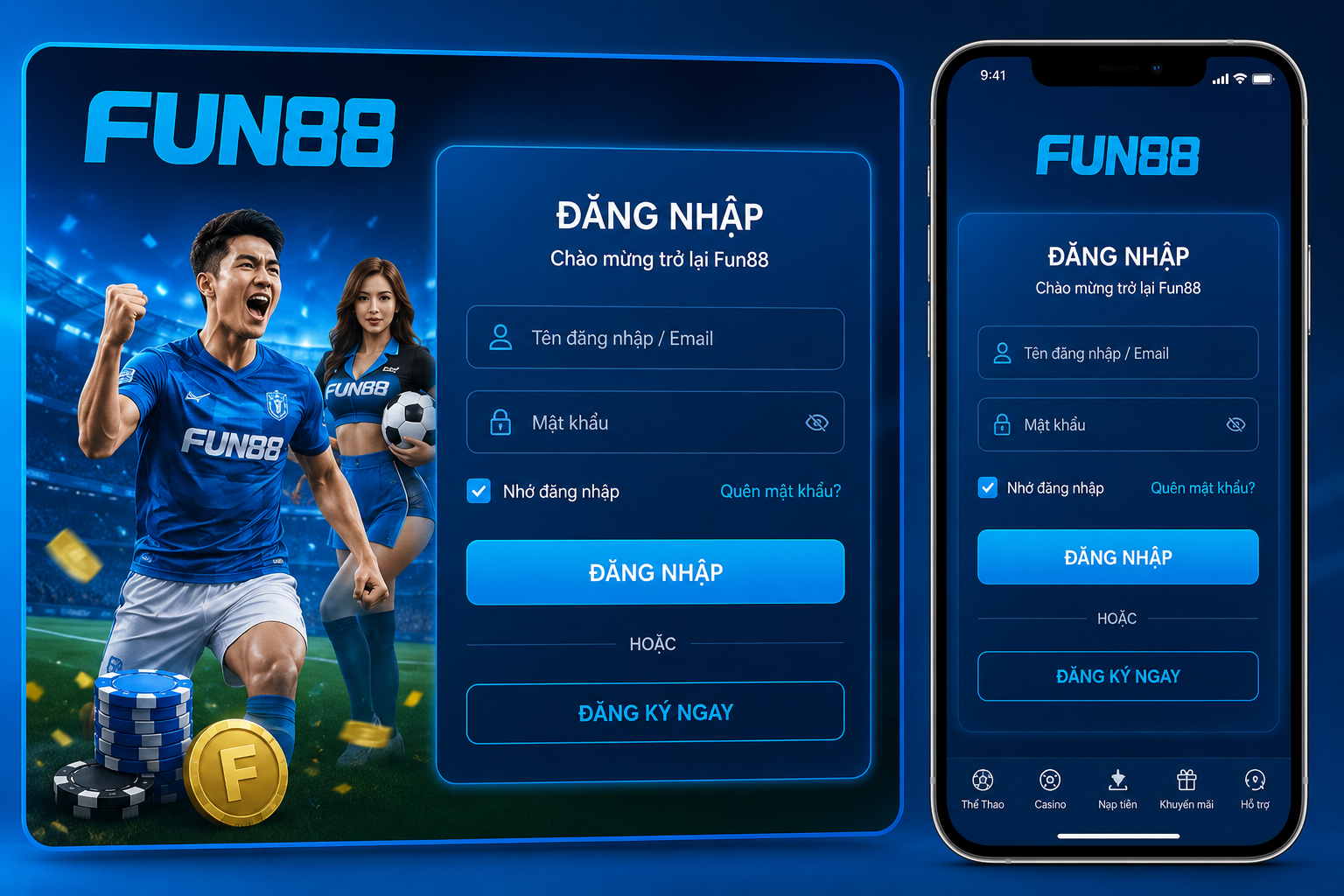 Giao diện đăng nhập Fun88 trên máy tính hoặc điện thoại