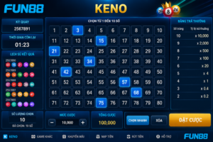 Giao diện bảng Keno trên Fun88