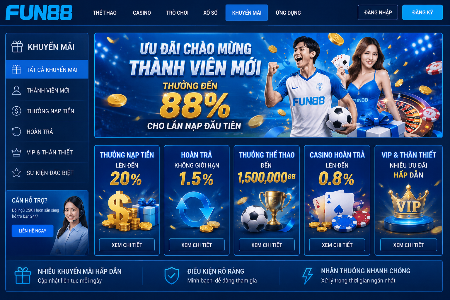 Giao diện trang Khuyến mãi Fun88