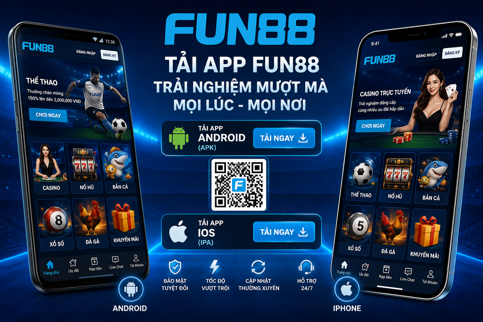 Giao diện tải app Fun88 trên điện thoại Android và iPhone